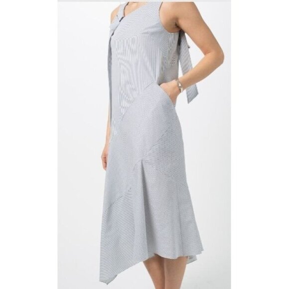 Sayaka Davis Women 4 Lagenlook Asymmetrical Hem Striped Cotton Dress with Pocket - Picture 2 of 14